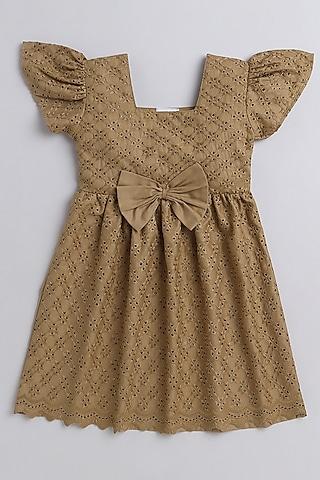 brown organic cotton embroidered dress for girls