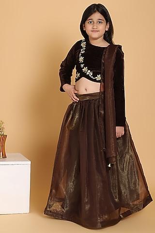 brown organza lehenga set for girls