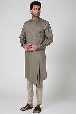 brown pleated kurta set