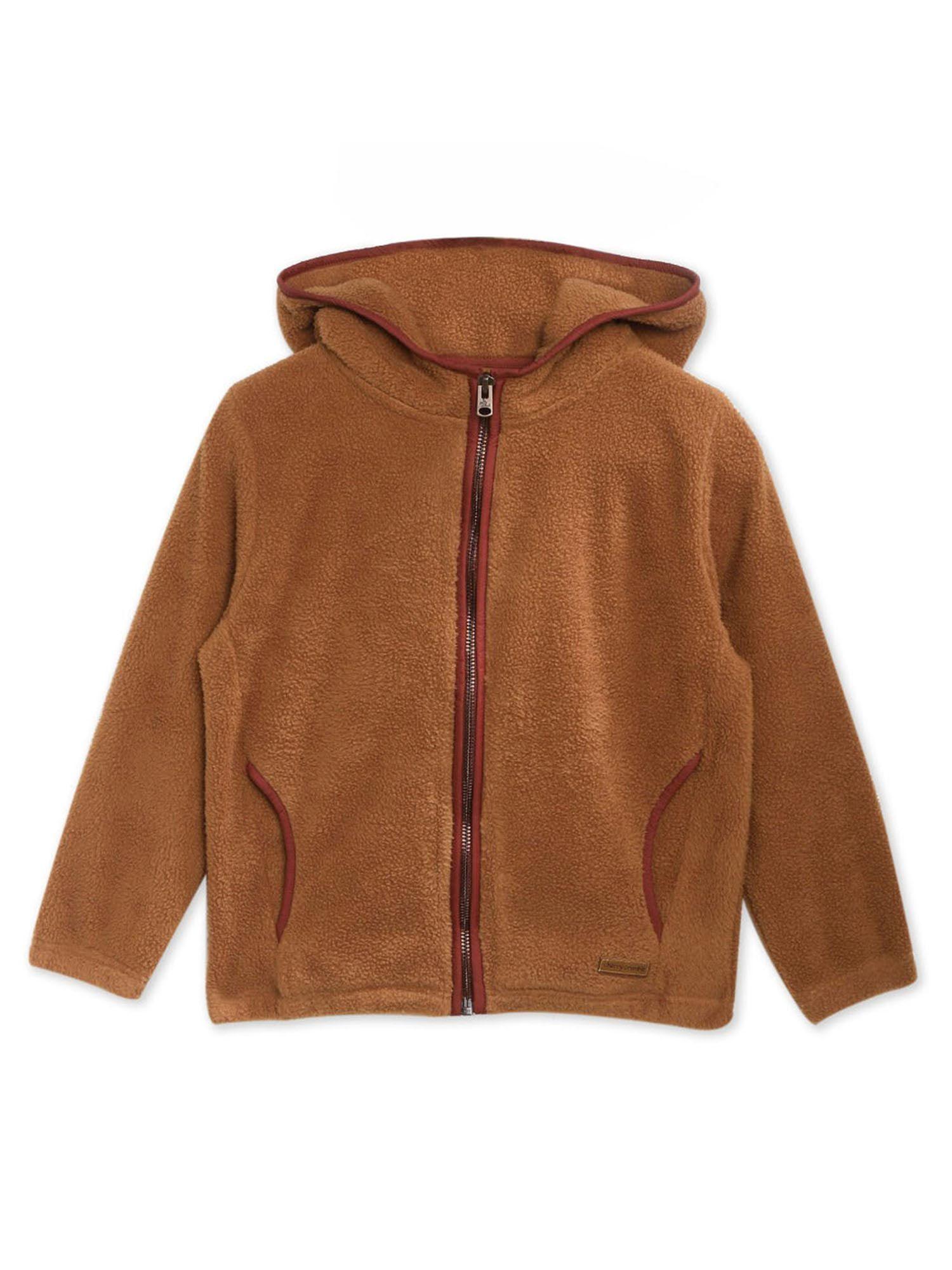 brown polar fleece zipper hoodie sweatshirt