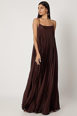 brown-polyester-gown-with-spaghetti-straps