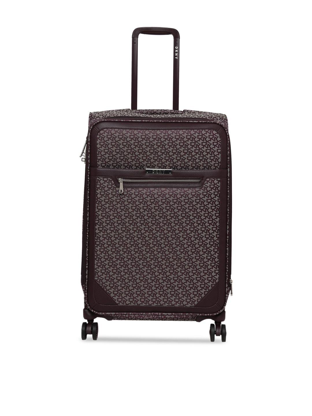 brown printed  soft-sided medium trolley suitcase