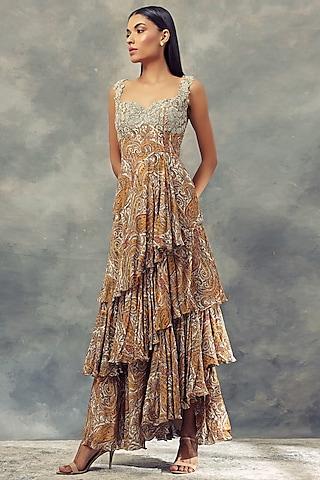 brown-printed-gown-with-embroidered-yoke
