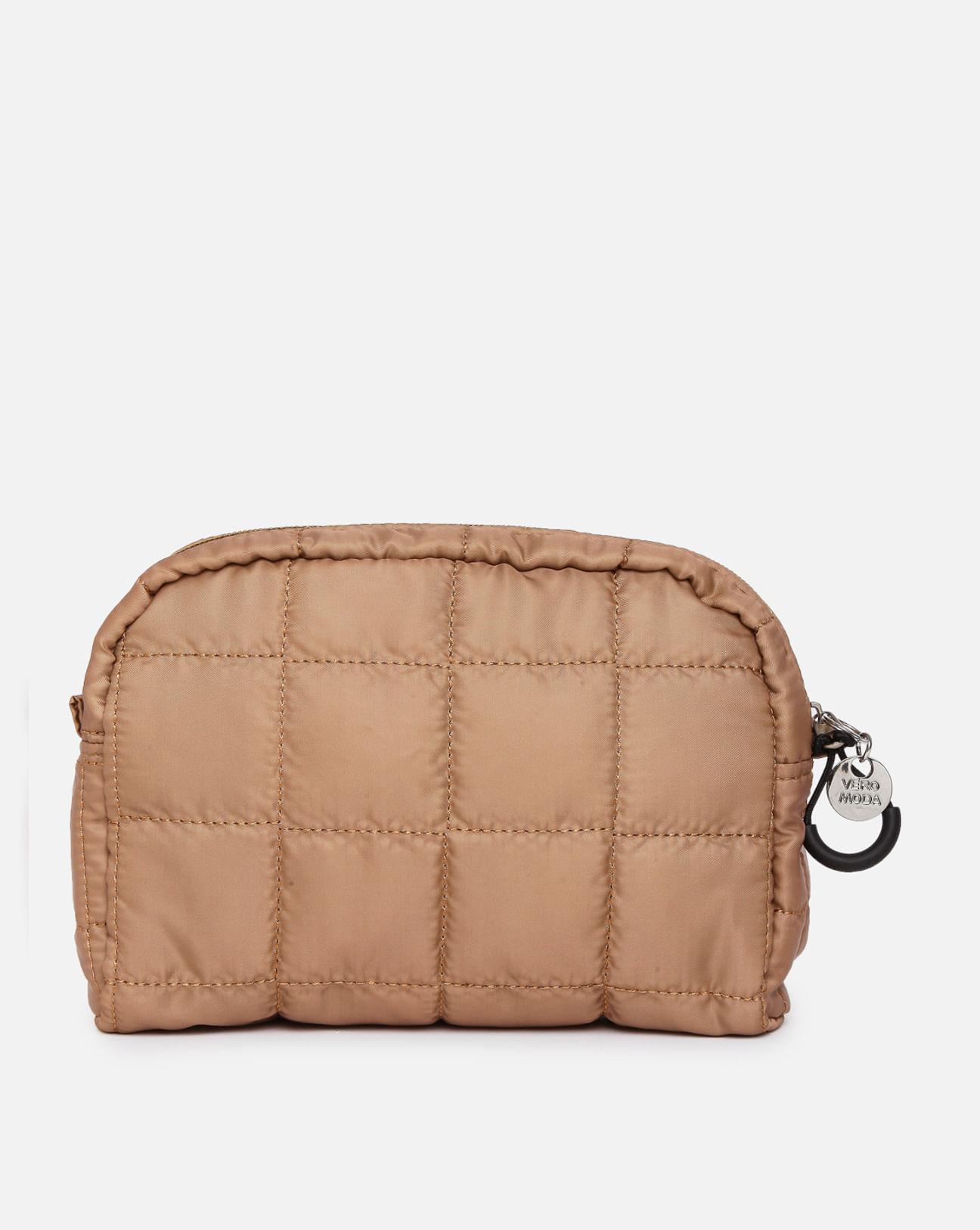 brown quilted makeup pouch