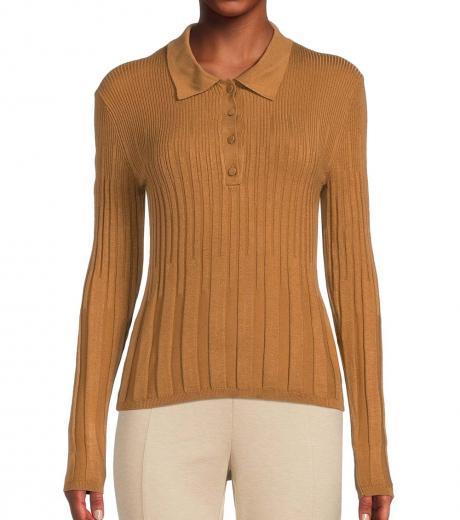 brown ribbed knit collar sweater
