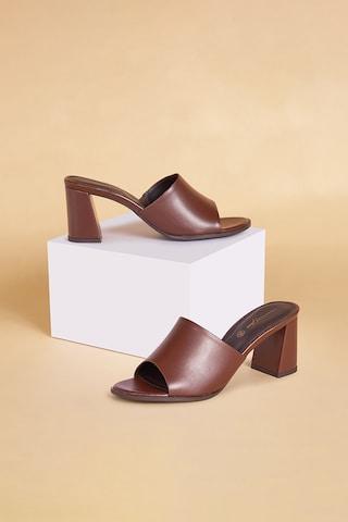 brown solid casual women heel sandals