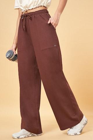 brown solid cotton polyester women flared fit track pants