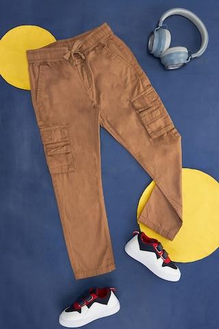 brown solid full length  casual boys regular fit  trousers