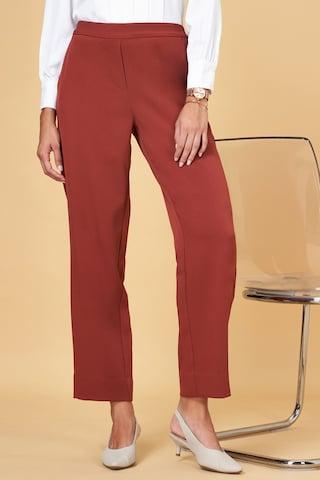brown solid full length  formal women straight fit  trousers