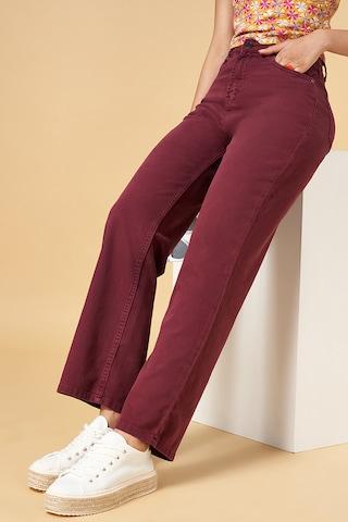 brown solid full length casual women flare fit jeans
