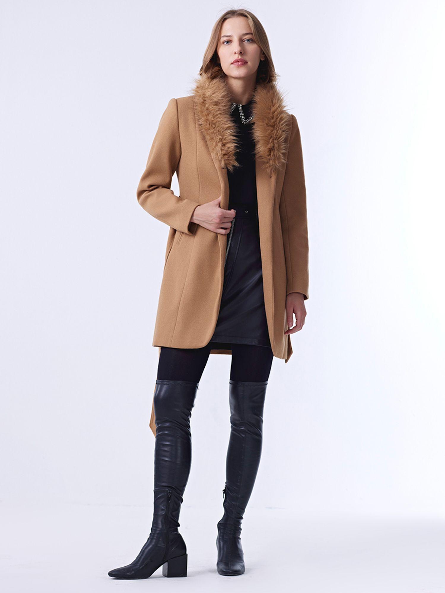 brown solid full sleeves shawl lapel coat