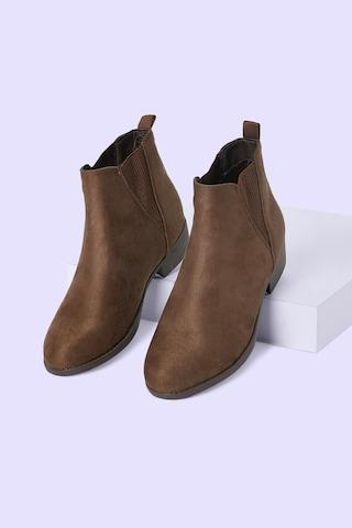 brown solid with elastic casual women boots