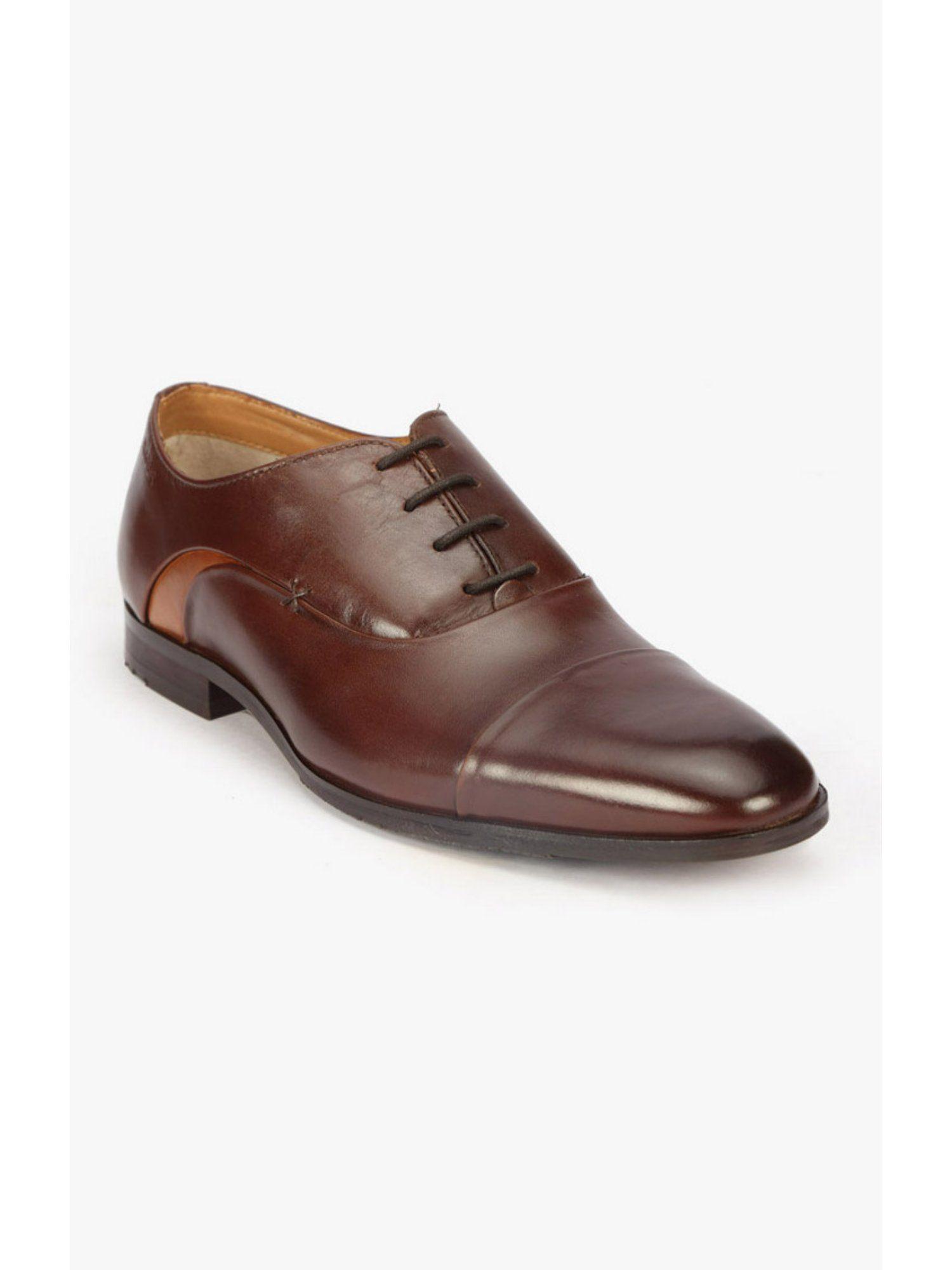 brown solid-plain oxfords