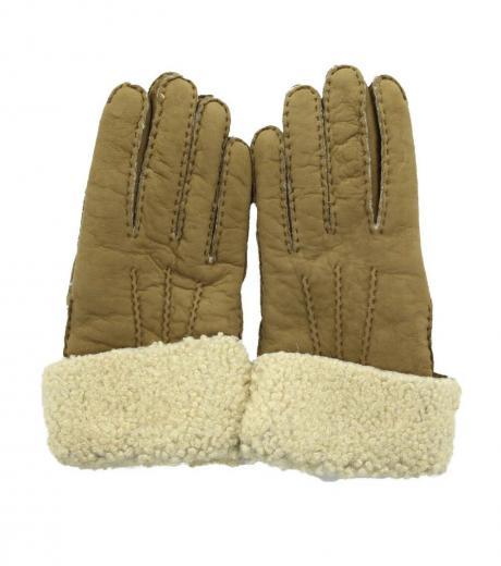 brown suede shearling cuff gloves