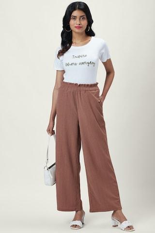 brown textured ankle-length casual women comfort fit culottes