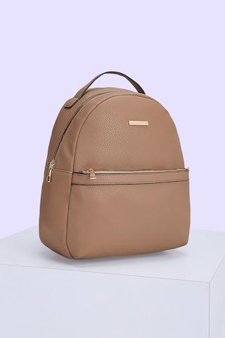 brown textured casual pu women backpack