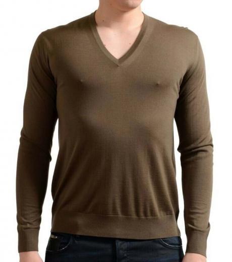 brown v-neck pullover sweater