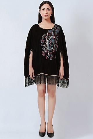 brown velvet hand embroidered poncho top