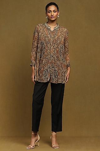 brown viscose chiffon digital printed top with camisole
