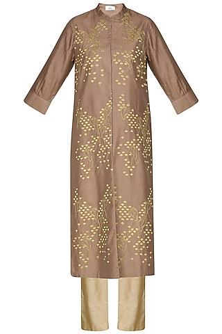 brown zari embroidered tunic with pants