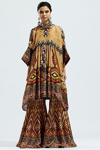 brown?silk printed tunic