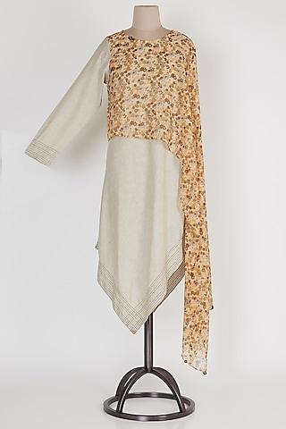 brown & beige draped lopsided tunic