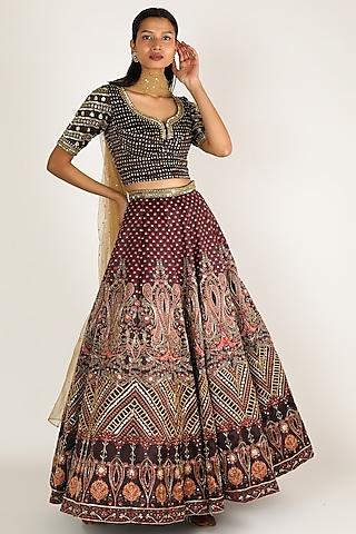 brown & beige embroidered lehenga set