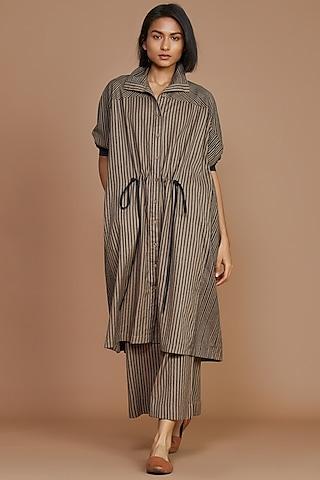 brown & charcoal striped kaftan tunic set