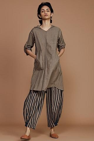 brown & charcoal striped tunic set