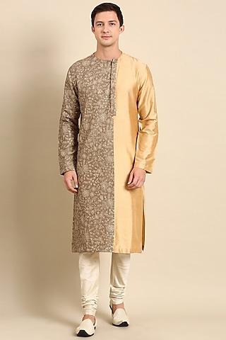 brown & gold silk chanderi kurta set