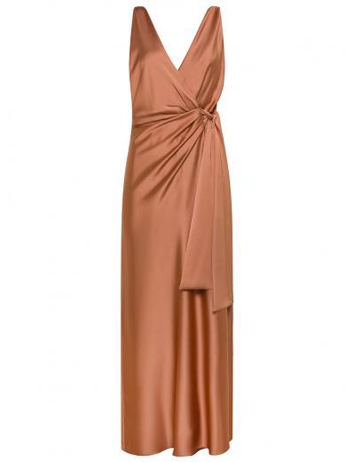 brown  sleeveless satin dress