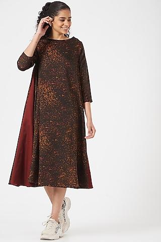 brown a-line digital printed dress