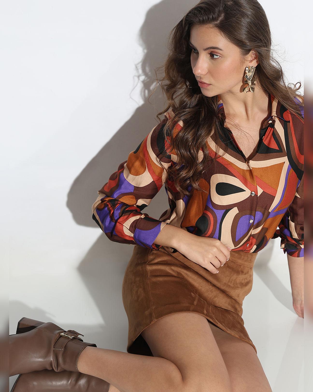 brown abstract print shirt