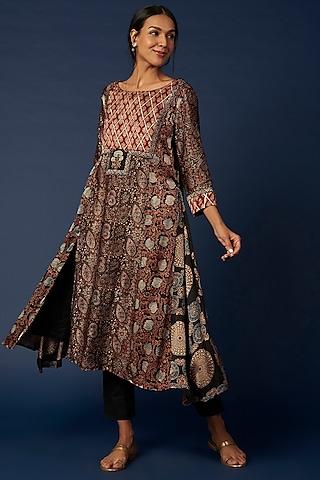 brown ajrakh printed tunic