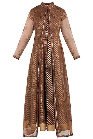 brown and beige anarkali gown with jacket