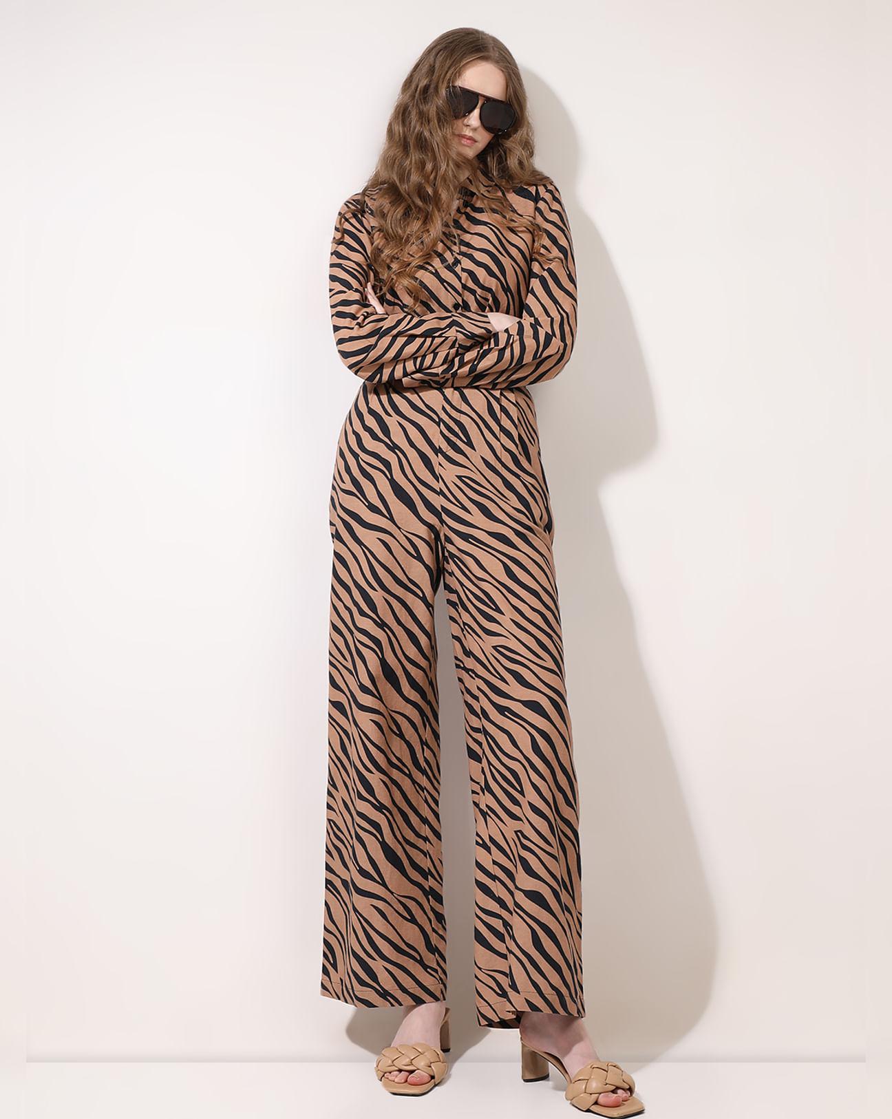 brown animal print co-ord set pants