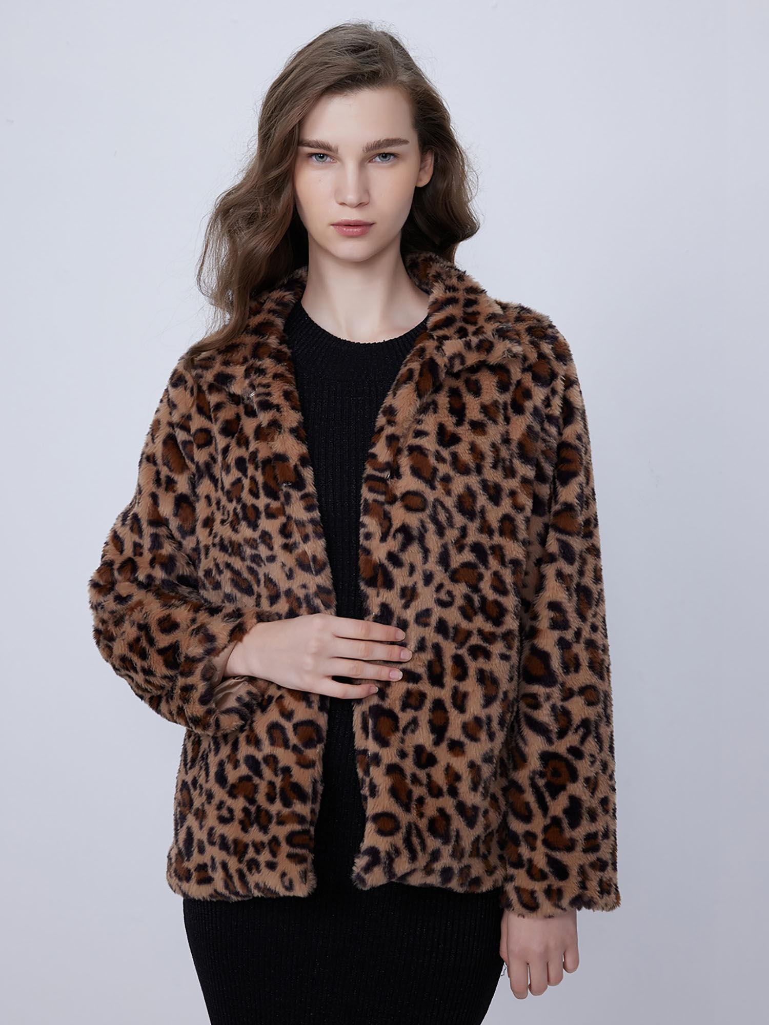 brown animal print collar neck coat