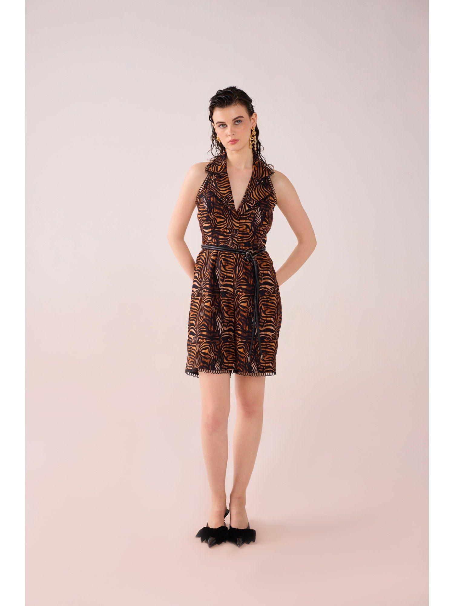 brown aria printed playsuit