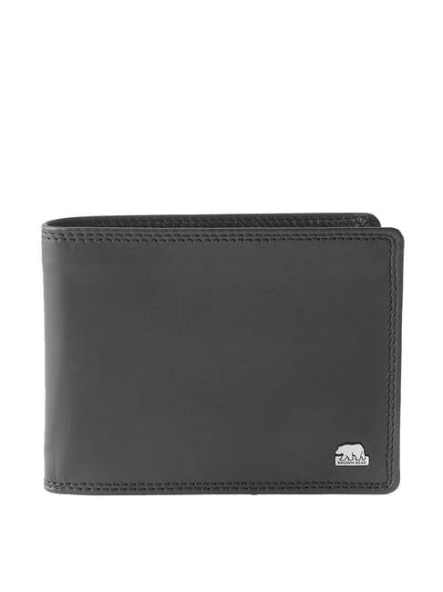 brown bear black casual leather rfid bi-fold wallet for men