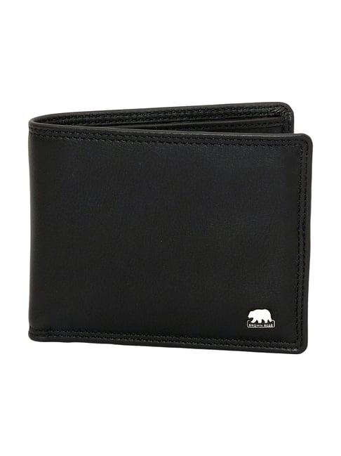 brown bear black leather slim bi-fold wallet for men