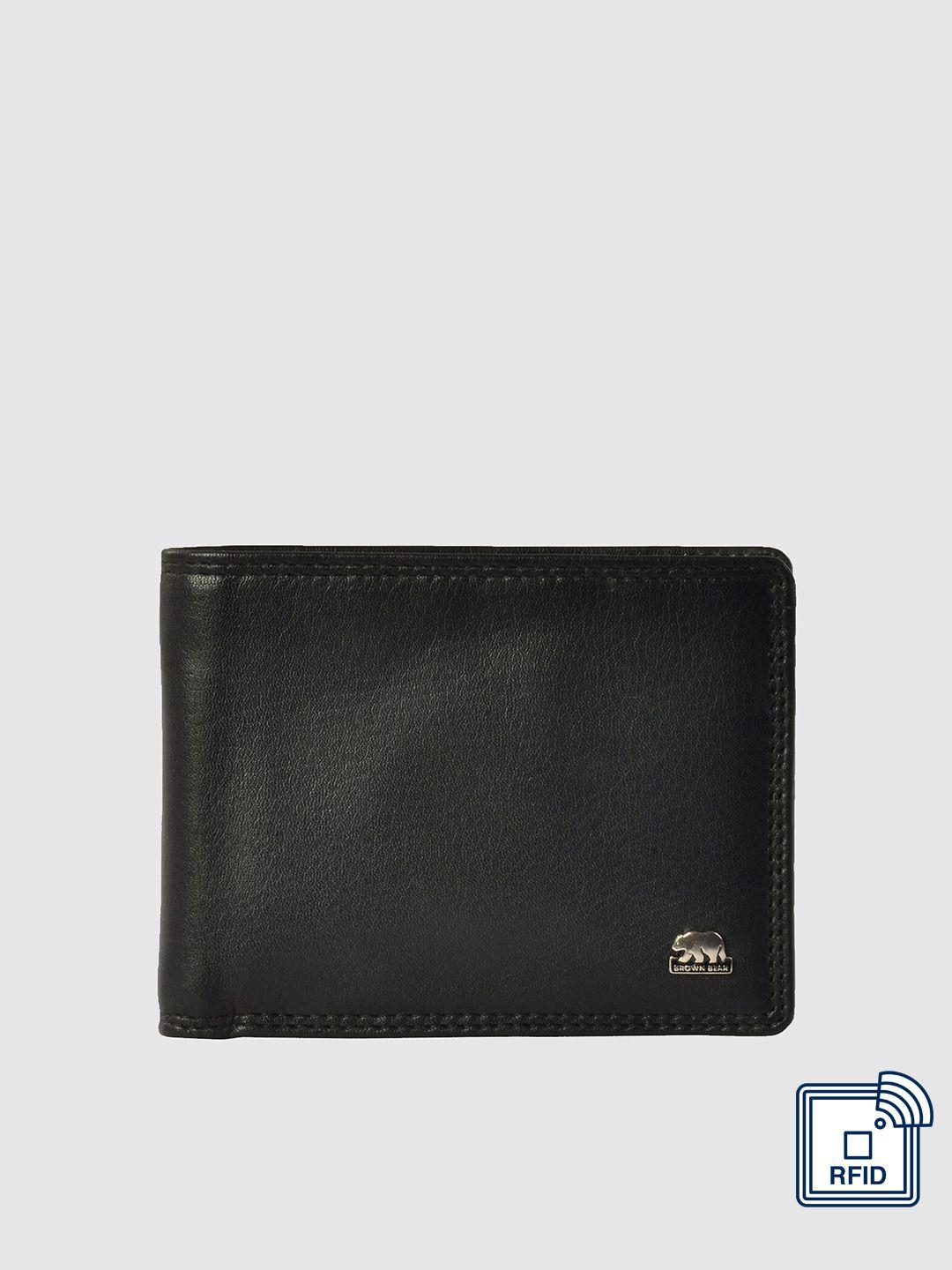 brown bear men black leather two fold wallet