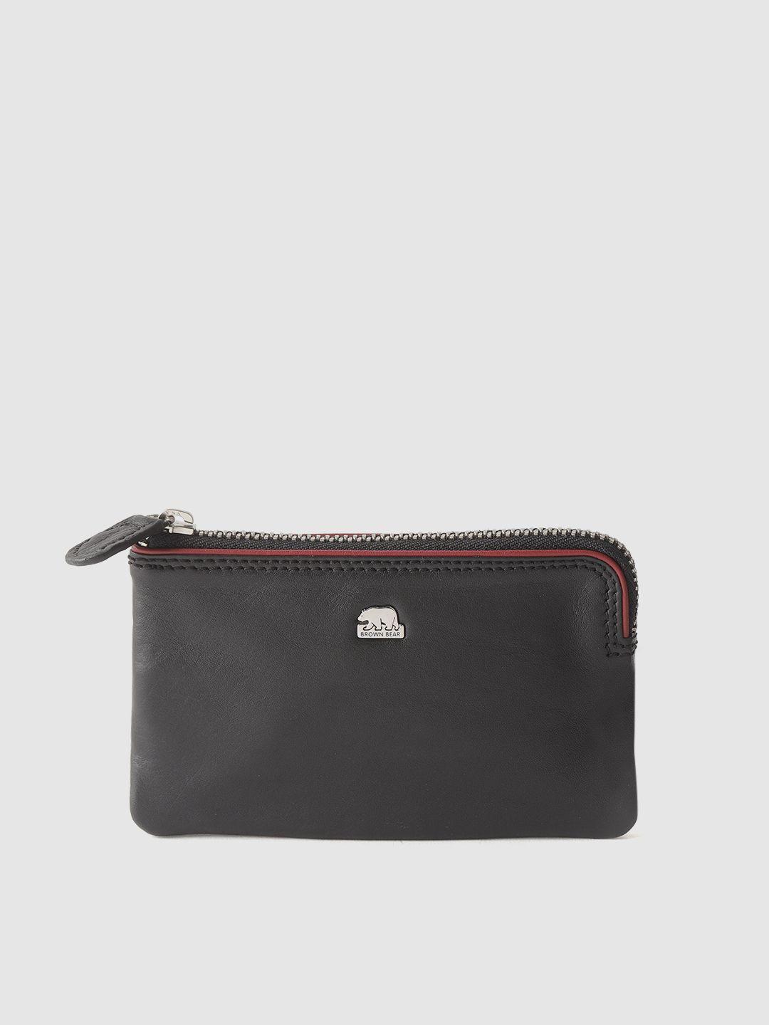 brown bear men black solid leather zip around wallet