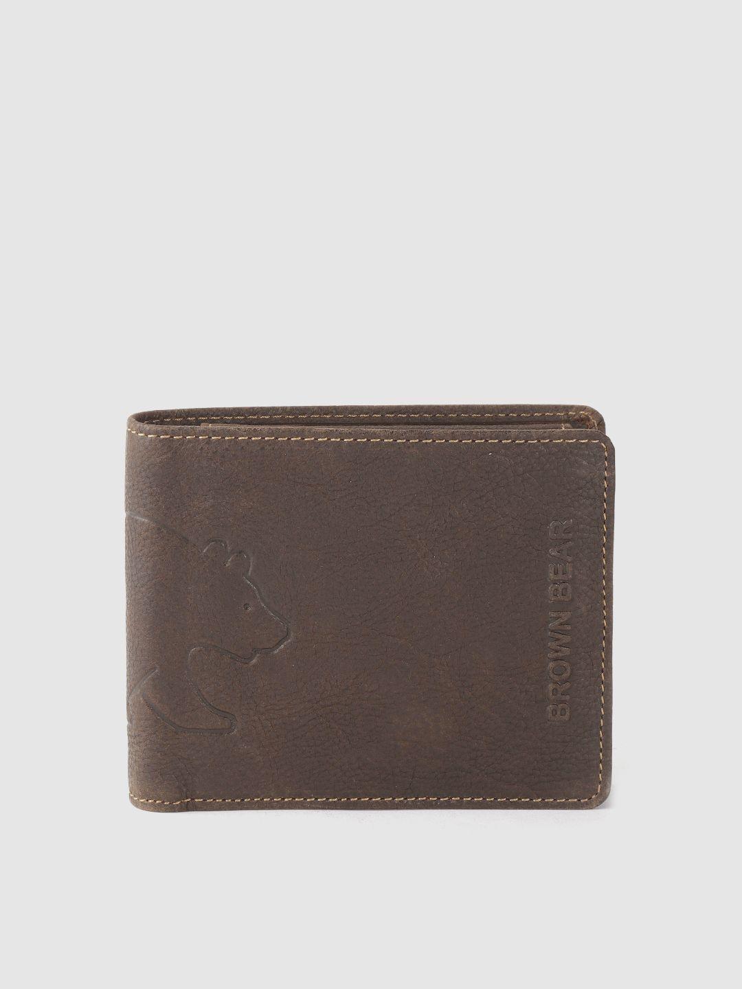 brown bear men brown bear self design leather two fold wallet