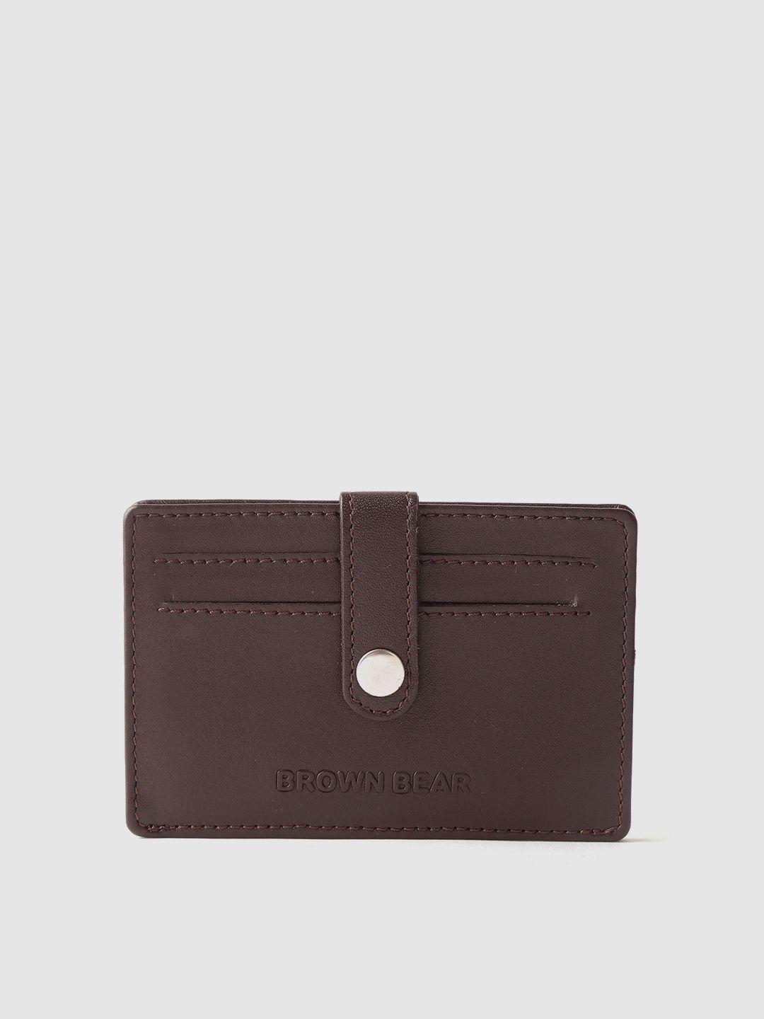 brown bear men brown solid leather card holder