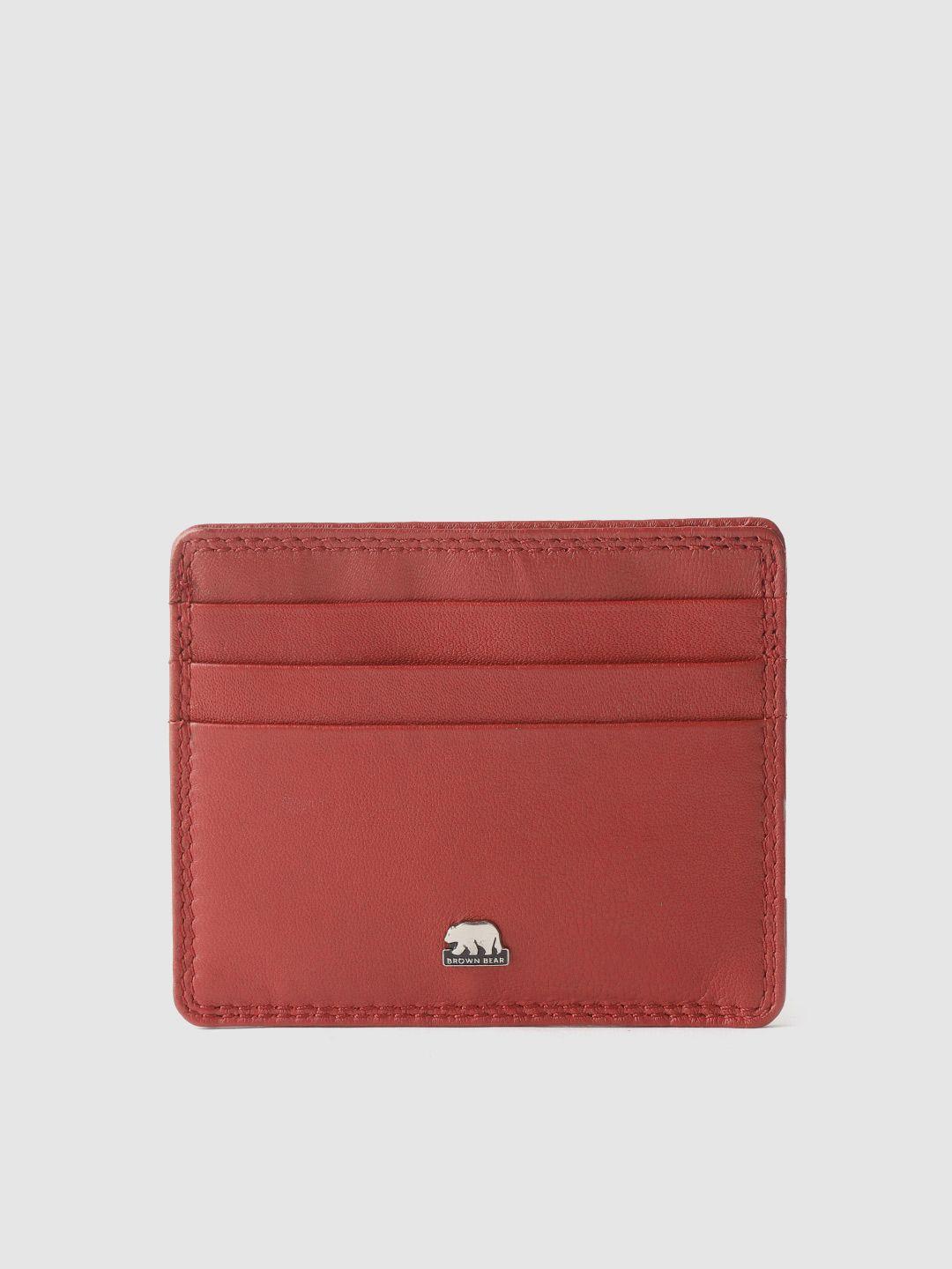 brown bear men red solid leather card holder
