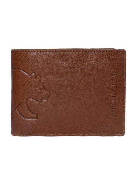 brown bear stylish pure nappa brown leather slim bi-fold wallet for men