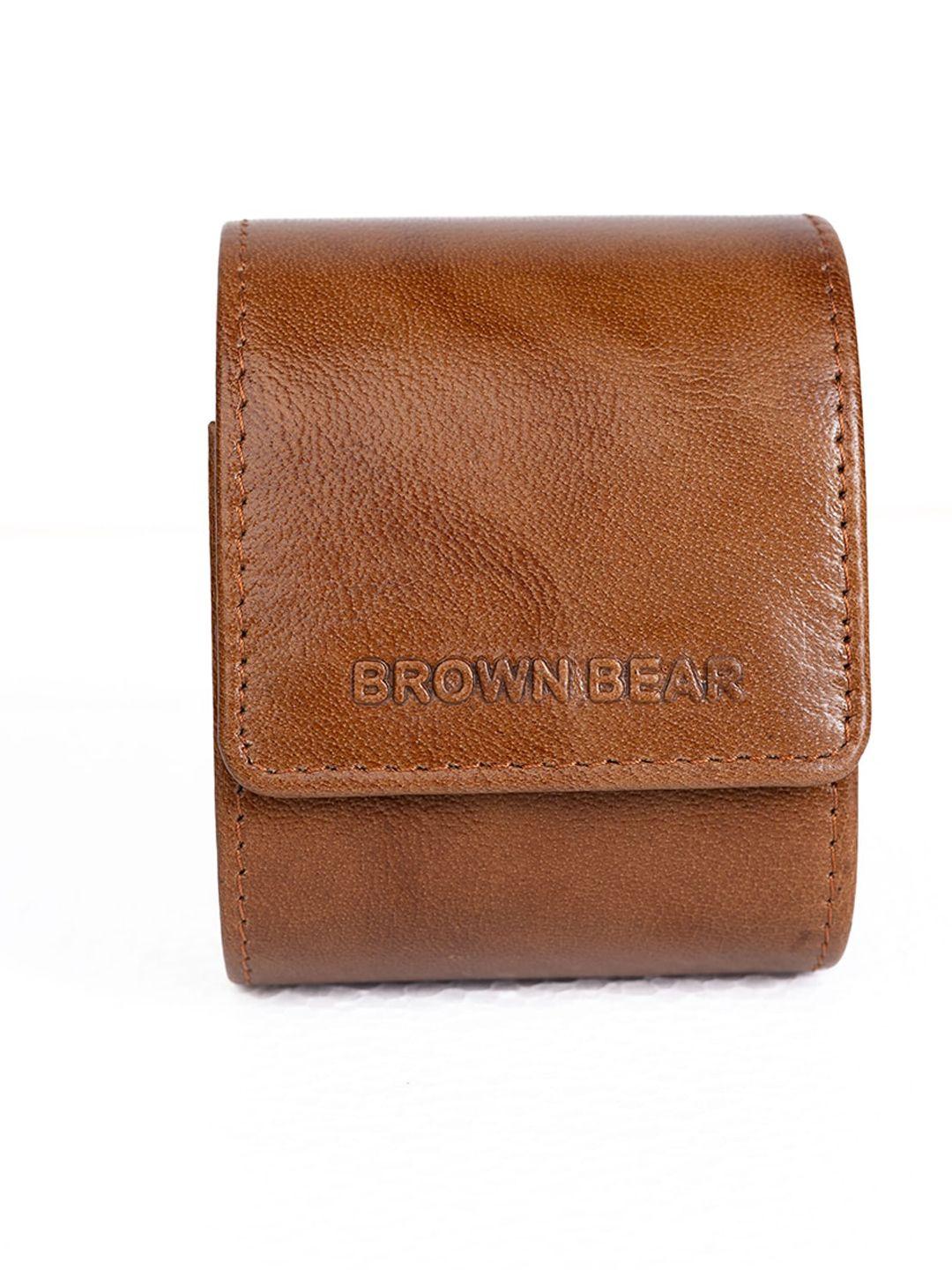 brown bear textured leather single watch organizer