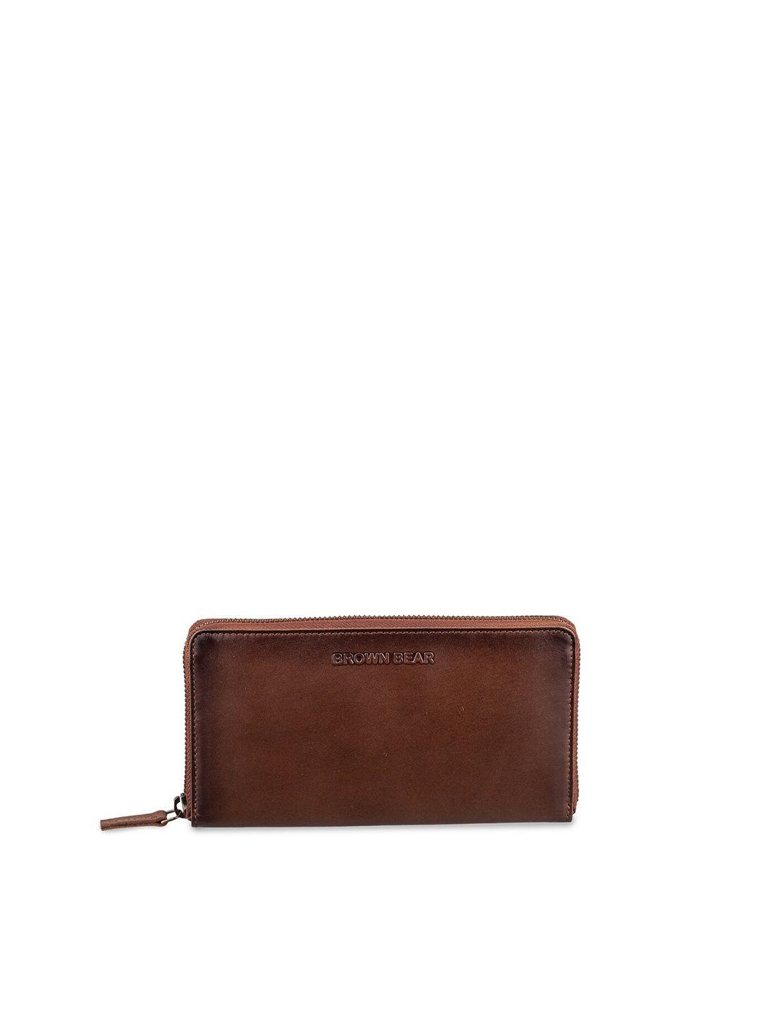 brown bear women leather zip around wallet with rfid