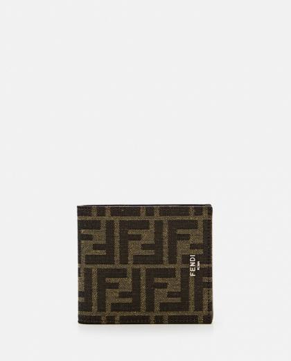 brown bi-fold jacquard wallet
