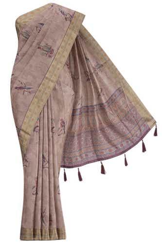 brown blended tussar silk saree